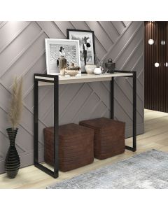 Aparador Industrial Isis Mesa Hall de Entrada Sala de Estar Decorativo Pés em Aço - Branco com Preto