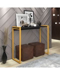 Aparador Industrial Isis Mesa Hall de Entrada Sala de Estar Decorativo Pés em Aço - Preto com Dourado