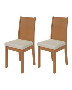 Conjunto com 2 Cadeira de Jantar Athenas com Estofado em Madeira Maciça Amendoa - Linho Bege