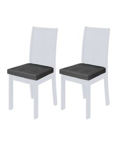 Conjunto com 2 Cadeira de Jantar Athenas com Estofado em Madeira Maciça Branco - Linho Cinza