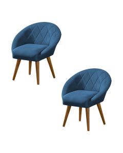 Kit 2 Poltronas Canastra Decorativa Para Recepção Estofado Linho Azul Pés Palito