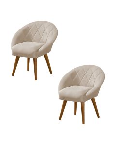 Kit 2 Poltronas Canastra Decorativa Para Recepção Estofado Linho Bege Pés Palito