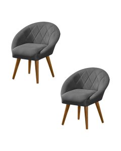 Kit 2 Poltronas Canastra Decorativa Para Recepção Estofado Linho Cinza Grafite Pés Palito