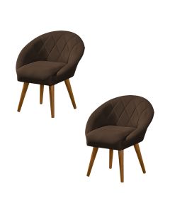 Kit 2 Poltronas Canastra Decorativa Para Recepção Estofado Linho Marrom Pés Palito