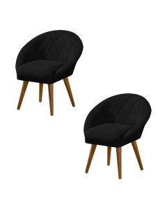 Kit 2 Poltronas Canastra Decorativa Para Recepção Estofado Veludo Preto Pés Palito