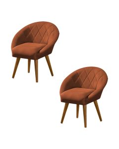 Kit 2 Poltronas Canastra Decorativa Para Recepção Estofado Linho Terracota Pés Palito