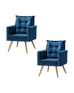 Kit 2 Poltronas Cancun Decorativa Para Recepção Estofado Linho Azul Pés Palito