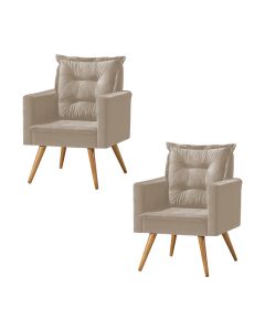 Kit 2 Poltronas Cancun Decorativa Para Recepção Estofado Linho Bege Pés Palito