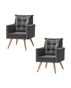 Kit 2 Poltronas Cancun Decorativa Para Recepção Estofado Linho Cinza Grafite Pés Palito