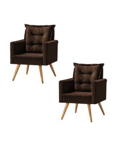 Kit 2 Poltronas Cancun Decorativa Para Recepção Estofado Linho Marrom Pés Palito