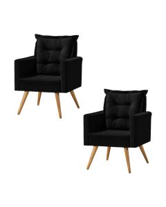 Kit 2 Poltronas Cancun Decorativa Para Recepção Estofado Linho Preto Pés Palito