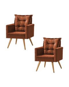 Kit 2 Poltronas Cancun Decorativa Para Recepção Estofado Linho Terracota Pés Palito