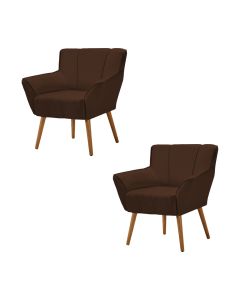 Kit 2 Poltronas Decorativa Itália Para Sala De Estar Base Madeira Maciça Estofado Veludo Marrom