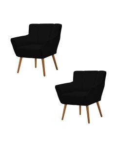 Kit 2 Poltronas Decorativa Itália Para Sala De Estar Base Madeira Maciça Estofado Veludo Preto
