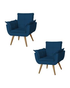 Kit 2 Poltronas Opala Decorativa Para Recepção Estofado Linho Azul