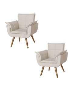 Kit 2 Poltronas Opala Decorativa Para Recepção Estofado Linho Bege