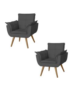 Kit 2 Poltronas Opala Decorativa Para Recepção Estofado Linho Cinza Grafite