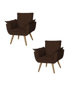 Kit 2 Poltronas Opala Decorativa Para Recepção Estofado Linho Marrom
