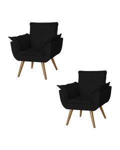 Kit 2 Poltronas Opala Decorativa Para Recepção Estofado Linho Preto