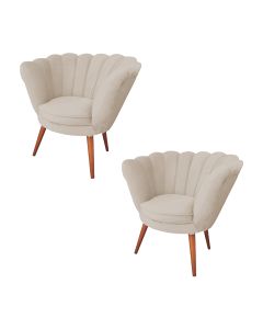 Kit 2 Poltronas Decorativa Pétala Para Clínicas E Base Madeira Maciça Estofado Linho Bege