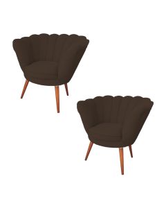 Kit 2 Poltronas Decorativa Pétala Para Clínicas E Base Madeira Maciça Estofado Linho Marrom