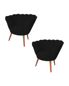 Kit 2 Poltronas Decorativa Pétala Para Clínicas E Base Madeira Maciça Estofado Linho Preto