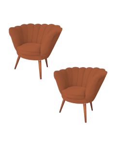 Kit 2 Poltronas Decorativa Pétala Para Clínicas E Base Madeira Maciça Estofado Linho Terracota