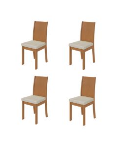Conjunto com 4 Cadeira de Jantar Athenas com Estofado em Madeira Maciça Amendoa - Linho Bege