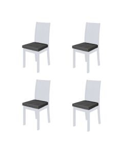 Conjunto com 4 Cadeira de Jantar Athenas com Estofado em Madeira Maciça Branco - Linho Cinza
