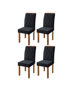 Kit 4 Cadeiras De Jantar Estofada Iza Base Madeira Maciça Tecido Veludo Preto
