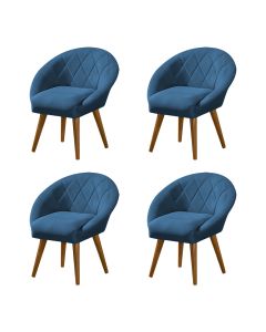 Kit 4 Poltronas Canastra Decorativa Para Recepção Estofado Linho Azul Pés Palito