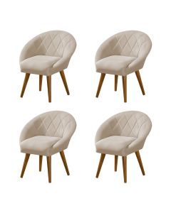 Kit 4 Poltronas Canastra Decorativa Para Recepção Estofado Linho Bege Pés Palito