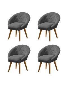 Kit 4 Poltronas Canastra Decorativa Para Recepção Estofado Linho Cinza Grafite Pés Palito