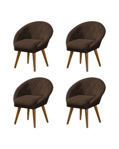 Kit 4 Poltronas Canastra Decorativa Para Recepção Estofado Linho Marrom Pés Palito