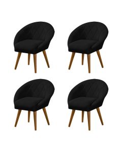 Kit 4 Poltronas Canastra Decorativa Para Recepção Estofado Linho Preto Pés Palito