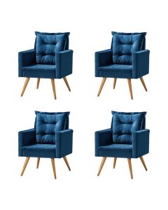 Kit 4 Poltronas Cancun Decorativa Para Recepção Estofado Linho Azul Pés Palito