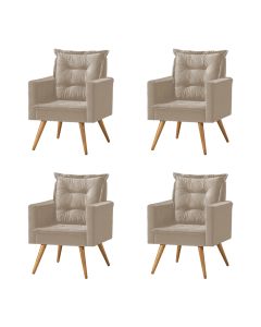 Kit 4 Poltronas Cancun Decorativa Para Recepção Estofado Linho Bege Pés Palito