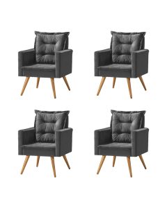 Kit 4 Poltronas Cancun Decorativa Para Recepção Estofado Linho Cinza Grafite Pés Palito