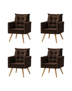 Kit 4 Poltronas Cancun Decorativa Para Recepção Estofado Linho Marrom Pés Palito