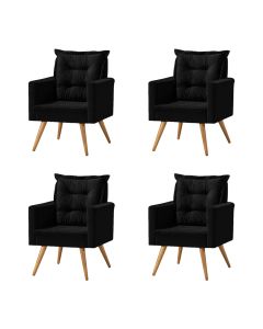 Kit 4 Poltronas Cancun Decorativa Para Recepção Estofado Linho Preto Pés Palito