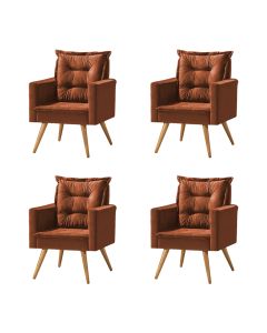 Kit 4 Poltronas Cancun Decorativa Para Recepção Estofado Linho Terracota Pés Palito