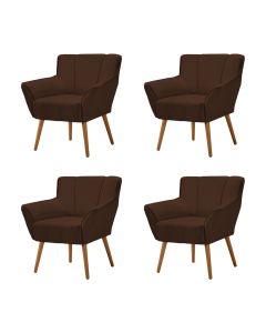 Kit 4 Poltronas Decorativa Itália Para Sala De Estar Base Madeira Maciça Estofado Linho Marrom