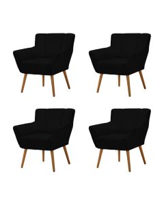 Kit 4 Poltronas Decorativa Itália Para Sala De Estar Base Madeira Maciça Estofado Veludo Preto