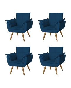 Kit 4 Poltronas Opala Decorativa Para Recepção Estofado Linho Azul