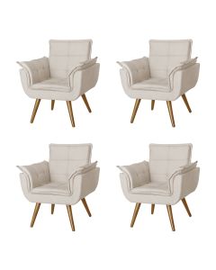 Kit 4 Poltronas Opala Decorativa Para Recepção Estofado Linho Bege