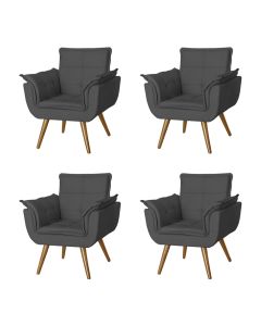 Kit 4 Poltronas Opala Decorativa Para Recepção Estofado Veludo Cinza Grafite