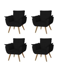 Kit 4 Poltronas Opala Decorativa Para Recepção Estofado Linho Preto