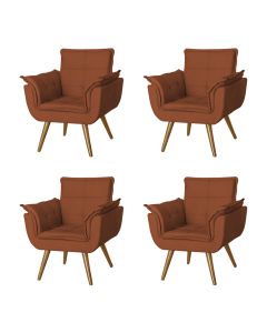 Kit 4 Poltronas Opala Decorativa Para Recepção Estofado Linho Terracota