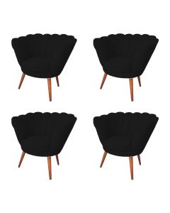 Kit 4 Poltronas Decorativa Pétala Para Clínicas E Base Madeira Maciça Estofado Linho Preto