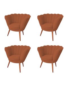 Kit 4 Poltronas Decorativa Pétala Para Clínicas E Base Madeira Maciça Estofado Linho Terracota